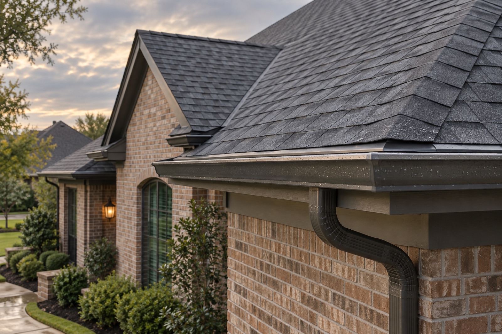 Illustrative roof and gutter detail